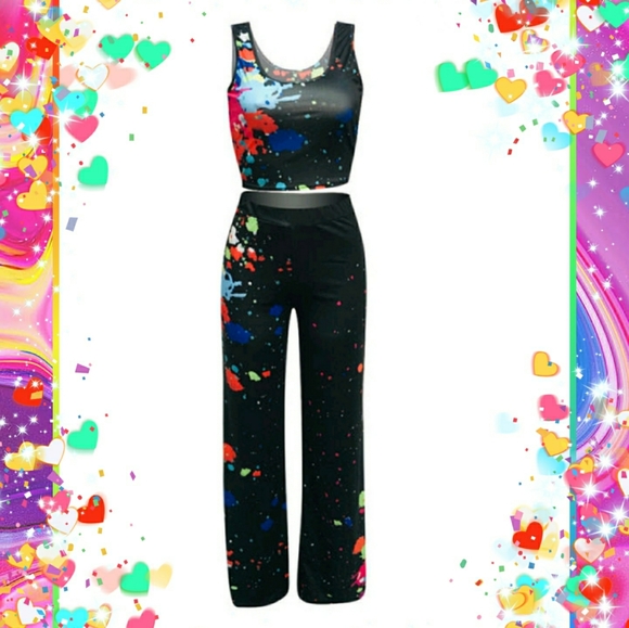 ‼️CLEARANCE PRICE FIRM‼️Multi Color Print Top and Wide Leg Pant Set❤ - Picture 2 of 5